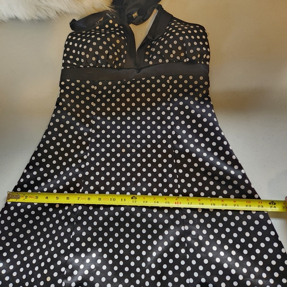 Vintage 1990s Black Polka Dot Satin Halter Dress Tulle Rockabilly Size Medium - Picture 13 of 14